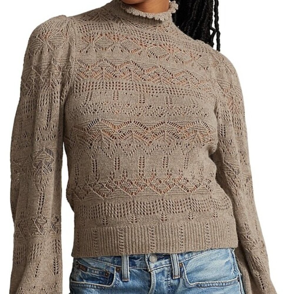 NWT Polo Ralph Lauren Women's Pointelle-Knit Turtleneck Wool Blend Sweater XXL